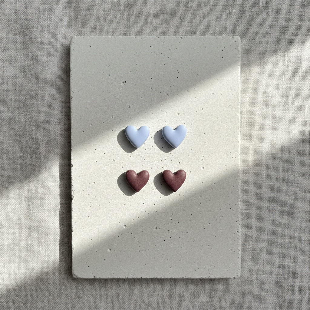 Feminine Herz-Doppelstecker aus hochwertigem Schmuck, Bordeaux und Pastellblau - einen Namen für dieses paar